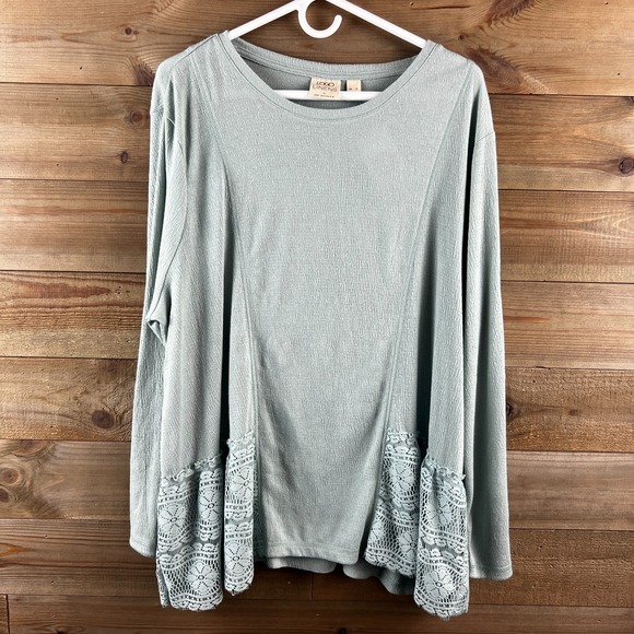 LOGO by Lori Goldstein Tops - Logo Linens By Lori Goldstein Womens Shirt Long Sleeve Crochet Lace Textrued‎ XL